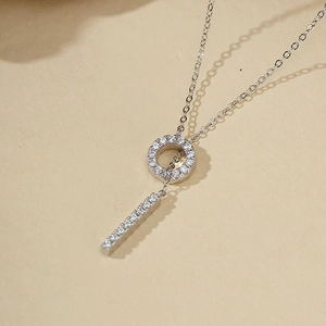 925 Sterling Silver Geometric Circle Bar Lariat Necklace For Women Adjustable Micro Pave Rhinestone Fashion Jewelry Gift