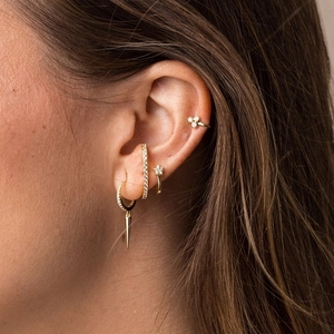 S925 sterling silver gold hoop earrings with triangle charms and zircon stones