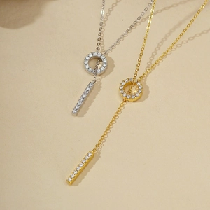 Adjustable S925 sterling silver Y-shaped necklace with micro-pave crystals in gold and silver