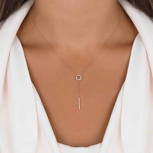 Elegant Y-shaped S925 sterling silver necklace in rose gold with shimmering pave zircon stones