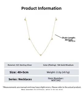 Détail du collier coeur en argent 925 de 40+5cm de long pesant environ 2,2g
