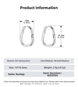 Detailed size specifications and weight for the irregular geometric 925 sterling silver hoop