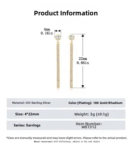 Detailed view of long S925 sterling silver tassel earrings with zircon studs and 22mm length