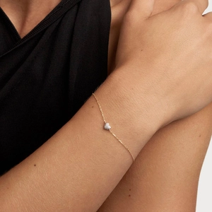 Elegant 925 sterling silver heart bracelet with sparkling pavé cubic zirconia for women