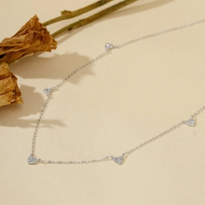 Collier Pendentif Coeur en Argent Sterling S925 pour Femme Zirconia Incrusté Or Argent Plaqué Chaîne Bijoux Cadeau de Saint Valentin