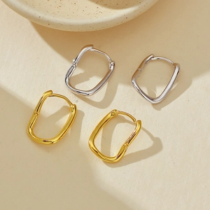 Minimalist irregular geometric S925 sterling silver hoop earrings in gold and silver set