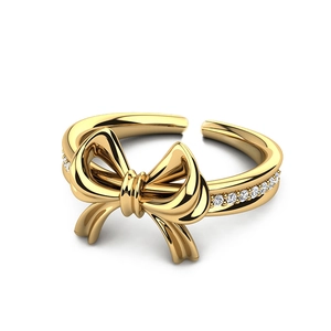 Bague ouverte nœud doré avec incrustation de zircon et design élégant pour femmes