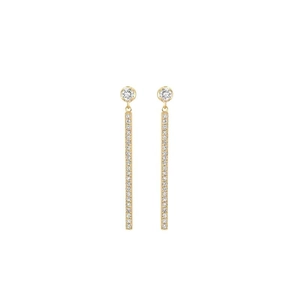 Elegant gold plated S925 sterling silver drop earrings with pavé set zircon long tassels