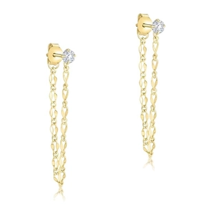 Boucles d'oreilles pendantes en forme de U dorées avec zircons ronds étincelants