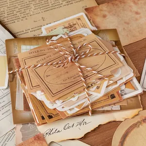 Vintage paper scrapbook material pack with handwritten text and burnt edges for journaling