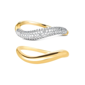 Klassisches S925 Sterlingsilber Wellenring-Set vergoldet mit Mikropavé-Zirkonia Steinen