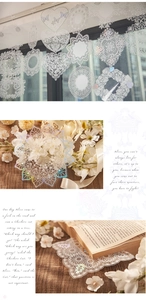 Detailed view of holographic lace PET stickers with heart and butterfly patterns