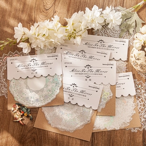 Vintage Translucent PET Lace Stickers Alice In Mirror Series White Ink Mandala Butterfly Decorative Decals For Journaling