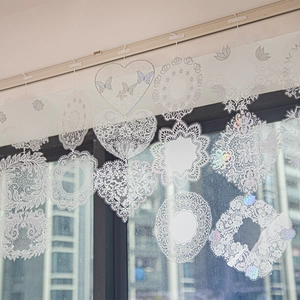 Holographic PET window stickers with Alice through the looking glass vintage lace designs