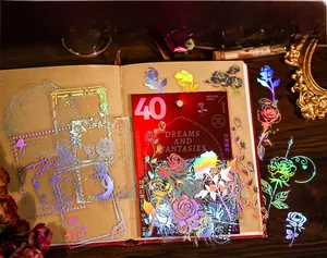 Détail des autocollants en PET laser Rose Shards avec motifs floraux et lune pour journaux