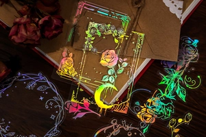 Autocollants laser artistiques aux motifs floraux et matériau PET iridescent