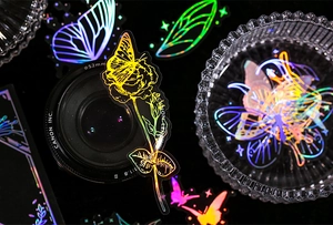 Détails d'autocollants papillon holographiques avec effet métallique pour décoration créative
