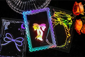Macro des autocollants laser Dream Fantasy avec nœuds irisés et motifs de dentelle