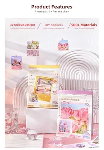 Detail of DIY journal sticker set with 30 vintage floral and magazine style sheets