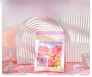 Floral journal sticker book with pink tulips cover and vintage magazine style pages