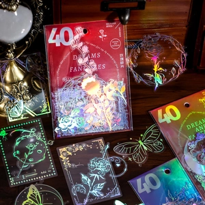 Pack d'autocollants PET holographiques avec motifs roses vintage et thèmes spatiaux