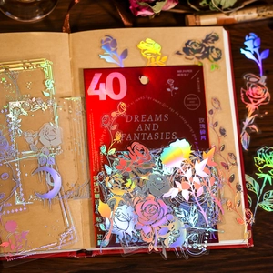 Autocollants de roses fantastiques avec finition laser holographique pour scrapbooking