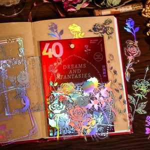 Autocollants roses PET laser irisés Dream Fantasy pour décoration de journal DIY 40pcs