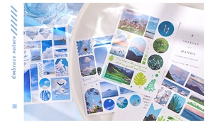 Artistic nature landscape stickers featuring sky and flowers for DIY scrapbooking decor
