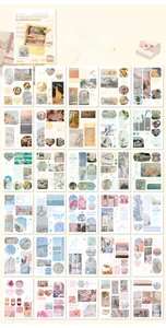 Collage of retro scrapbooking sticker book pages featuring floral and scenery designs