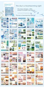 Macro view of 30-sheet aesthetic sky journal sticker set with 500+ colorful scenery pieces