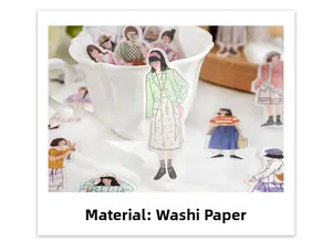 Détail d'autocollants artistiques de filles en papier washi pour décorer un journal