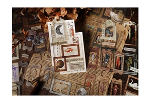 Détail d'autocollants de scrapbooking vintage aux motifs naturels célestes et marins