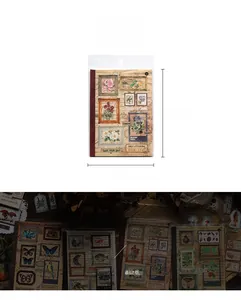 Détail d'autocollants vintage avec motifs floraux et dimensions 148x105mm pour scrapbooking