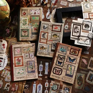 Livre d'Autocollants PET Vintage Rétro 20 Feuilles Floral Papillon Botanique Autocollants Décoratifs pour Scrapbooking DIY Album