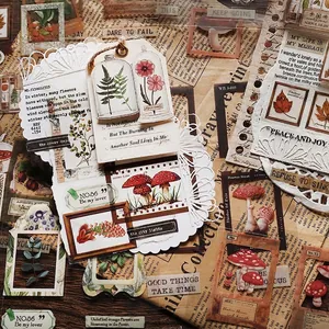 Set d'autocollants vintage nature avec motifs de champignons pour scrapbooking DIY