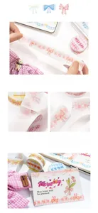 Detail of pink lace washi tape with die-cut shapes for DIY journaling and decoration