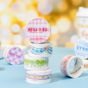 Lace-style DIY washi tape set featuring pink plaid and floral patterns for journaling