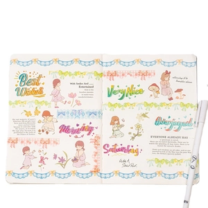 Lace decorative washi tape with cute cartoon girls and art words for DIY journals