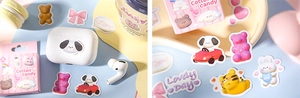 Détails d'autocollants d'animaux mignons sur étui d'écouteurs, série Cotton Candy