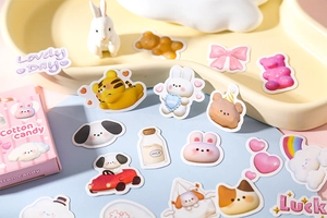 Détail d'autocollants d'animaux mignons et emballage de série guimauve pour scrapbooking