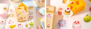 Gros plan de 50 autocollants de desserts avec de mignons motifs de gâteaux