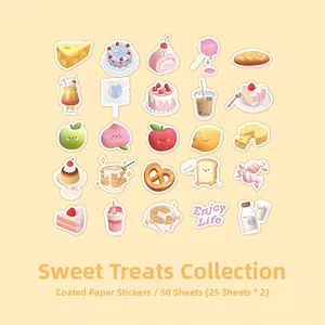 Grille détaillée de 50 autocollants de desserts mignons pour agendas, thème guimauve
