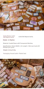 Dettaglio di adesivi per etichette vintage con motivi nostalgici su carta rame di qualità