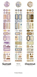 Dettaglio di tre nastri decorativi vintage in tonalità viola, blu e marrone terra