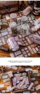 Close-up of vintage PET tape with retro ticket designs for DIY journaling and scrapbooking