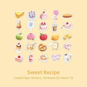 50er-Set niedliche Cartoon-Sticker mit Dessert- und Getränkemotiven im Kawaii-Stil