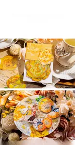 Detail of vintage champagne rose floral stickers used for 3D scrapbooking decoration