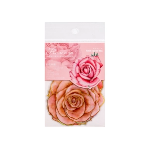 Pink 3D floral stickers with laser gold edges in a pack of ten for journaling