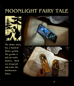 Detail of Moonlight Fairy Tale bookmarks showing laser-cut details and vintage illustrations