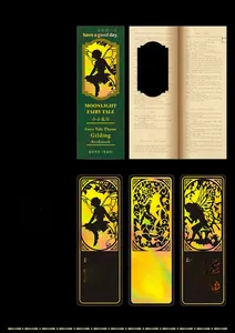 Detail of Little Flower Fairy gold foil bookmarks set with decorative hollow designs